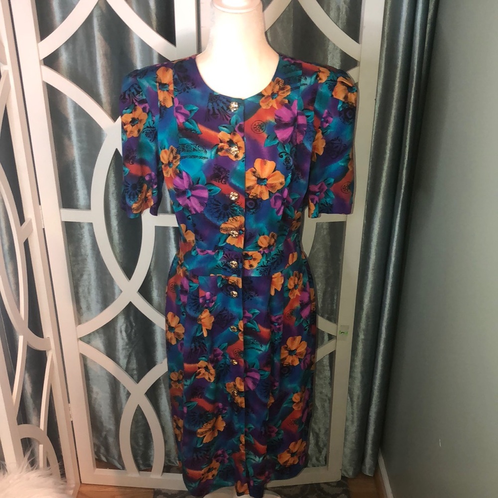 Vintage 80s Tropical Print Dress